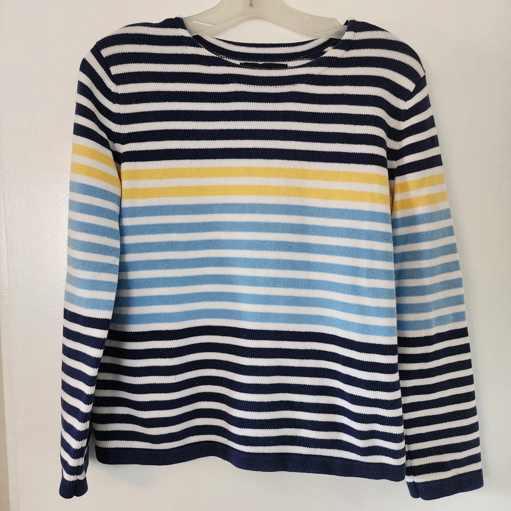 Sag Harbor Vintage Striped Pullover‎ Sweater Blue Yellow Cotton Petite Small